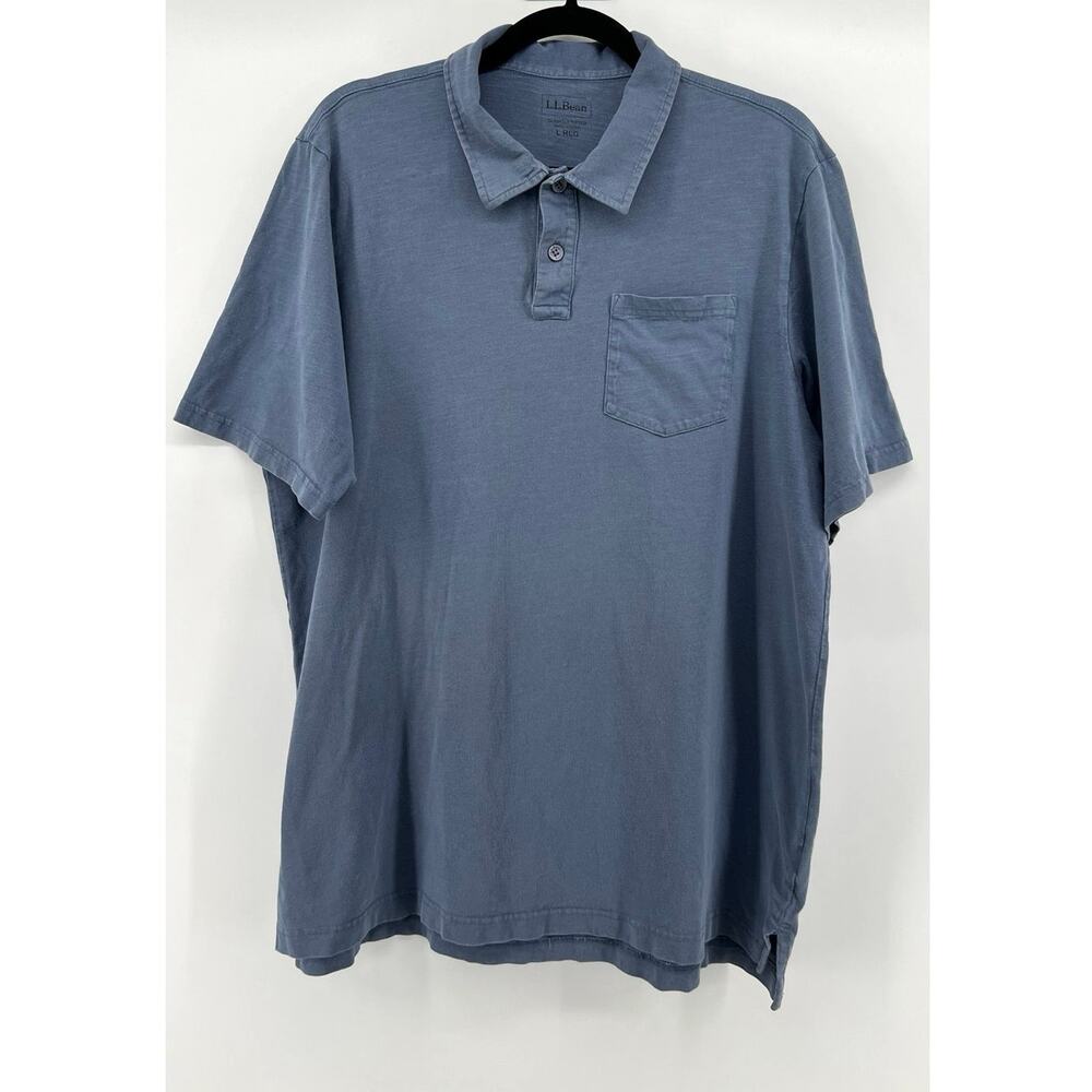 L.L.Bean 100% Organic Cotton Short Sleeve Polo Shirt Men's Size L Blue